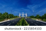 3d illustration of classic styled bridge link to an island