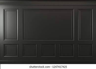 3d Illustration. Classic Wall Of Dark Wood Panels. Joinery In The Interior. Background.