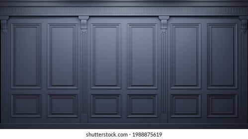 3d illustration. Classic wall of dark wood panels. Joinery in the interior. Background.