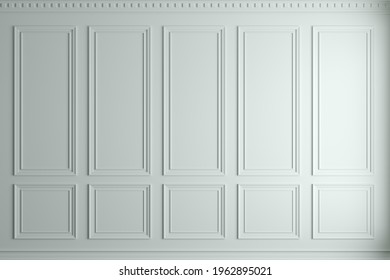 3d illustration. Classic wall of white wood panels. Joinery in the interior. Background.