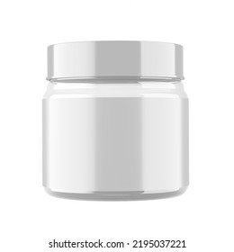 3D Illustration Of Clear Plastic Jar In Isolated White Background With White Label For Designer For Branding And Visual Mockup