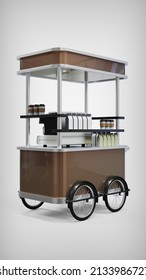 3d Illustration Coffee Cart And Booth Stand