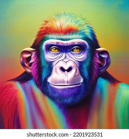 A 3d Illustration Of Colorful A Ape Face