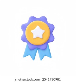 3D illustration of a colorful award ribbon with a star in the center.Perfect for representing achievement, excellence, rewards or recognition in designs and educational or motivational projects. - Powered by Shutterstock