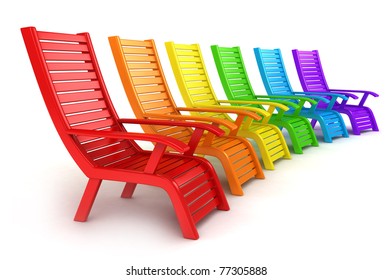 3D Illustration Of Colorful Beach Chairs