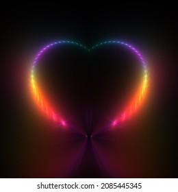 3d Illustration Colorful Glowing Heart Frame On Black Background