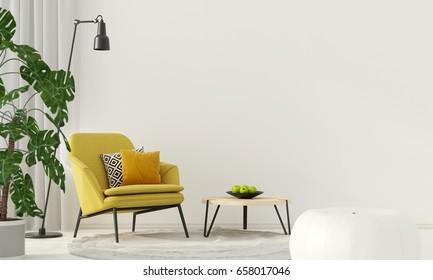 3D Illustration. Colorful Interior With A Yellow Armchair