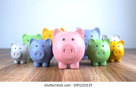 3D Illustration colorful piggy banks made of plasticine - Powered by Shutterstock