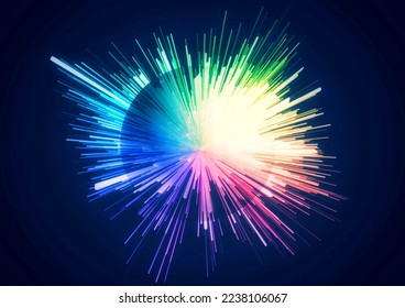 3d illustration of colorful rays exploding in science technology concept