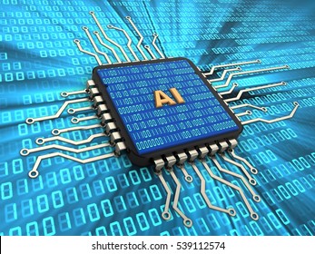 3d Illustration Of Computer Chip Over Digital Background With AI Sign And Binary Code Inside