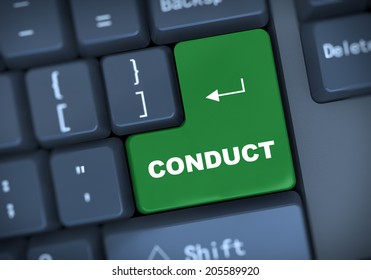 3d illustration of computer keyboard enter button with word conduct