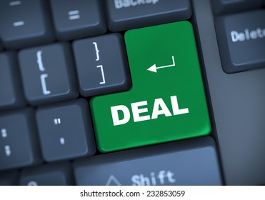3d illustration of computer keyboard enter button with word deal