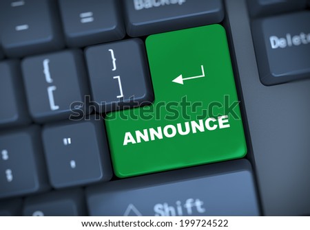 3d illustration of computer keyboard enter button with text announce