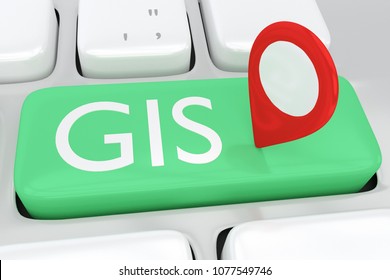 3D Illustration Of Computer Keyboard With The Script GIS And Location Icon On A Green Button