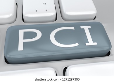 3D illustration of computer keyboard with the script PCI on agray button