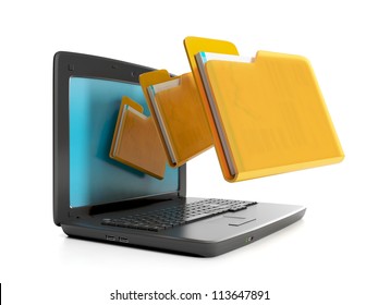 3d illustration of computer technologies. Notebook and group folders, getting the right information from the Internet