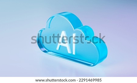3D illustration: Concept of Artificial Intelligence Driven Cloud Computing. Clean and Minimalist Glass Icon of a AI Cloud. Bright Colorful Background