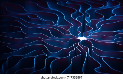 3D illustration. Concept of artificial neuron. The dendrite of an axon, slender projection of a nerve cell.