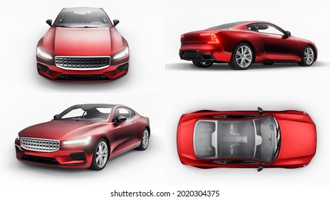 3d illustration. Concept car sports premium coupe. Plug-in hybrid. Technologies of eco-friendly transport. Red car on white background. - Shutterstock ID 2020304375