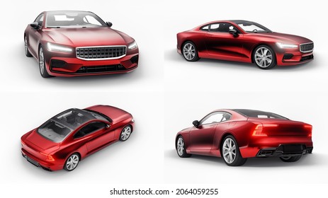 3d illustration. Concept car sports premium coupe. Plug-in hybrid. Technologies of eco-friendly transport. Red car on white background. - Shutterstock ID 2064059255