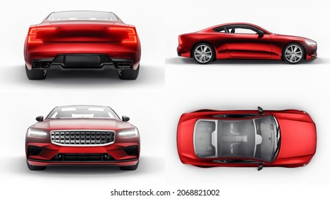 3d illustration. Concept car sports premium coupe. Plug-in hybrid. Technologies of eco-friendly transport. Red car on white background. - Shutterstock ID 2068821002