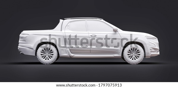 3D illustration of concept\
cargo pickup truck on grey isolated background. 3d\
rendering.