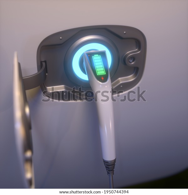 3D illustration, concept image of electric
vehicle. Full charge stored in
battery.