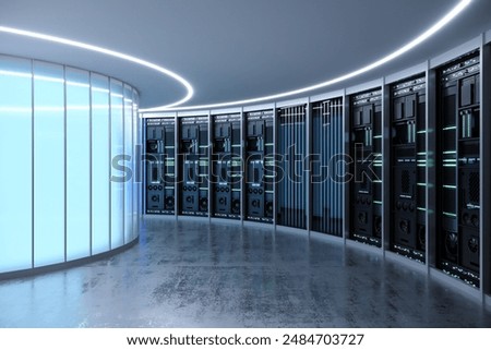 3d illustration. Concept interior of a data center or server