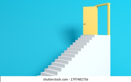 3d Illustration. Concept Metaphor Staircase Door And Abyss. Graph Rise And Fall. Business Development Finance