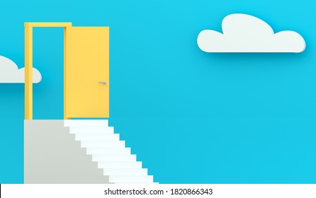 3d Illustration. Concept Metaphor Staircase Door And Abyss. Graph Rise And Fall. Business Development Finance