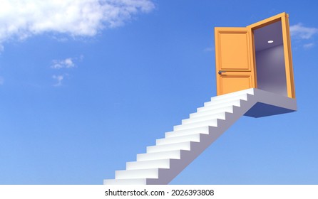 3d Illustration. Concept Metaphor Staircase Door And Abyss. Graph Rise And Fall. Business Development Finance