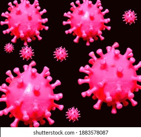 3D Illustration Of A Concept Of Mutant Coronavirus Strain Circulating In The Human Body.
  UK Variant Of COVID-19 Strain.