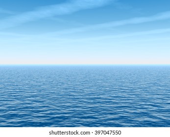 3D illustration concept sea or ocean water waves and sky cloudscape exotic or paradise background metaphor to nature, peace, summer, travel, tropical, tourism, environment, vacation holiday seascape