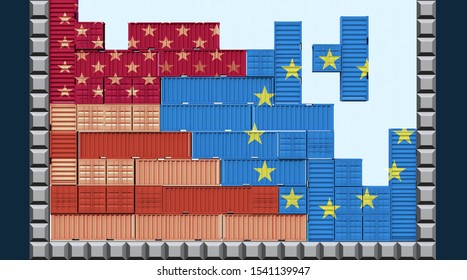 3d Illustration Concept Of Trade War USA Vs EU C