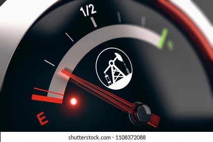 3D Illustration Of A Conceptual Fuel Gauge With The Needle Pointing The Empty Position. Concept Of Depletion Of Non Renewable Energies.