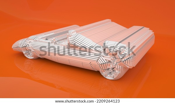 3D Illustration of a conceptual sports car.\
Please note that entire model is purely one single piece, even\
tires are an integrated part of the whole and are not modeled\
separately and later\
joined.