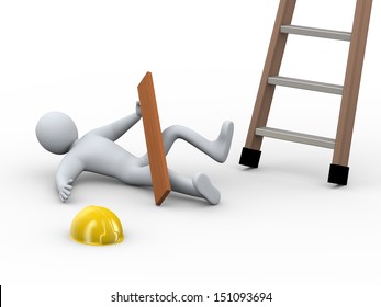 3d illustration of construction worker fallen off ladder on the job. 3d rendering of human person  - people character. - Powered by Shutterstock