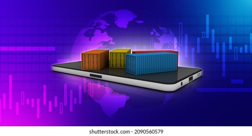 3d illustration Container export in mobile phone. 3d illustration
