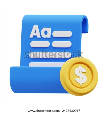 3D Illustration of Content Monetization with Scroll and Dollar Coin Icon