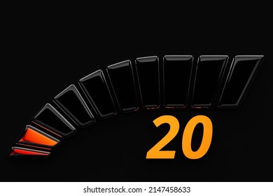 3d illustration  control panel icon with indicator 20 . Low risk concept on speedometer. Credit rating scale