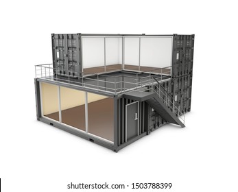 3d Illustration Of Converted Old Shipping Container Into Office, Isolated Gray