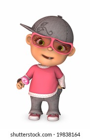 3d Illustration Of Cool Baby Charachter With Sunglasses Hat And Lollipop