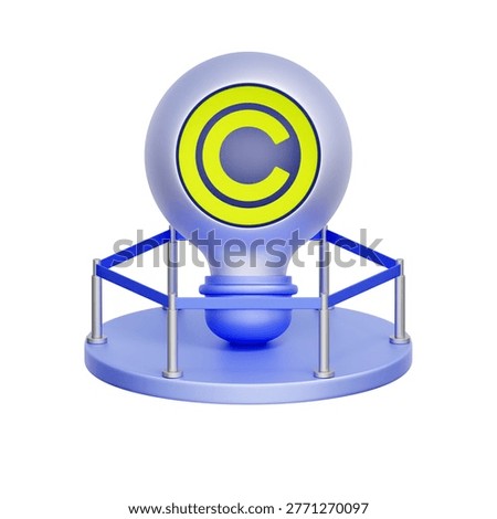 3D illustration of copyright lightbulb with security barrier for intellectual property, patent protection, creative right, trademark law, idea security, and exclusive ownership.