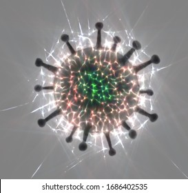 3D Illustration Of A Corona Virus With Kirlian Aura Photography