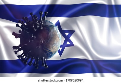 3D Illustration. Coronavirus Covid 19 On The Background Of The Flag Of  Israel.