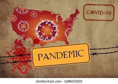 A 3d Illustration Of The Coronavirus Map USA, US Pandemic In United States