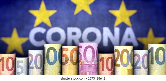  3D Illustration, Coronavirus, Money And EU