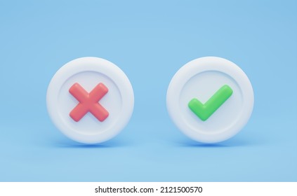 3D Illustration Correct And Incorrect Symbol Icon Checkmark Button, Mobile App Icon, Right And Wrong Button