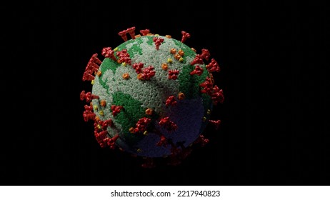 3d Illustration Of A Covid-19 Coronavirus With The Lipid Layer Colored As The World As In Worldwide Pandemic