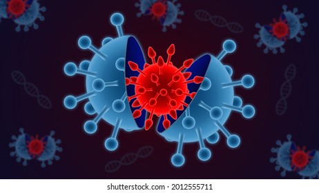 3d Illustration Covid-19 Model Concept Mutant Or Coronavirus Virus New Variant Case Of Respiratory Epidemic Or Damage The Lungs On Dark Blue Tone Background